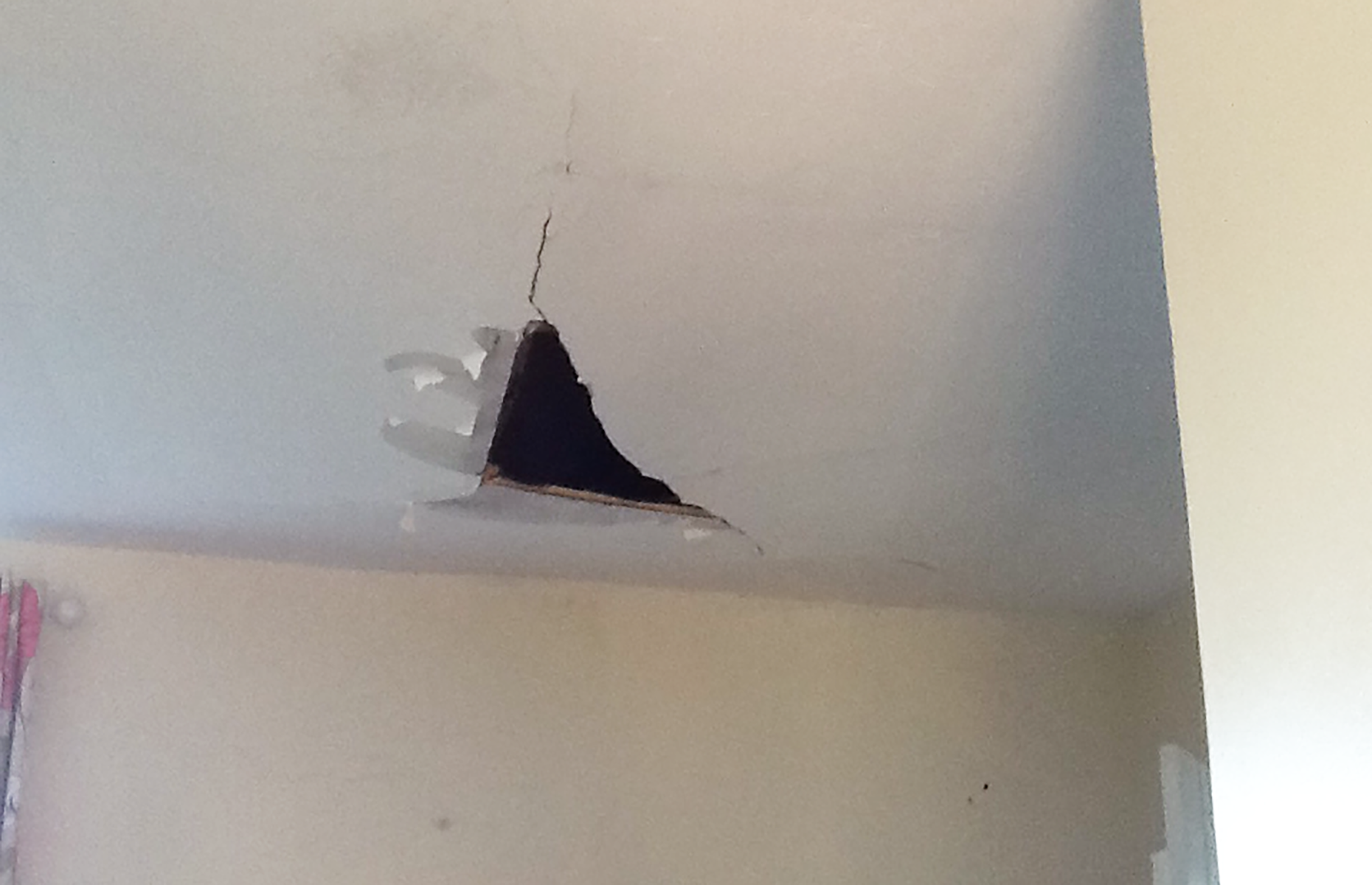 A ceiling falling down